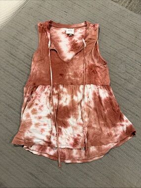 Knox Rose Dusty Rose/Pink/Rust & Cream/White Tie-Dye Sleeveless V-Neck Tank